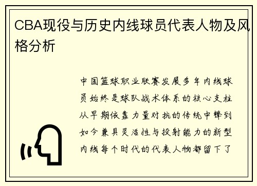 CBA现役与历史内线球员代表人物及风格分析